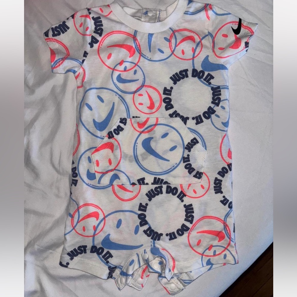 Nike White and Blue Baby Romper